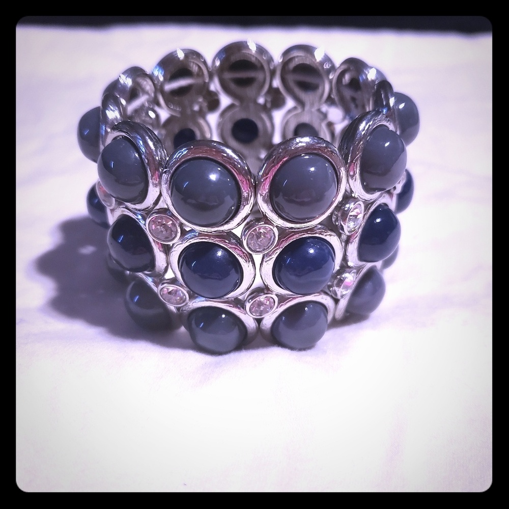 Blue and gray with silver chunky stretch bracelet